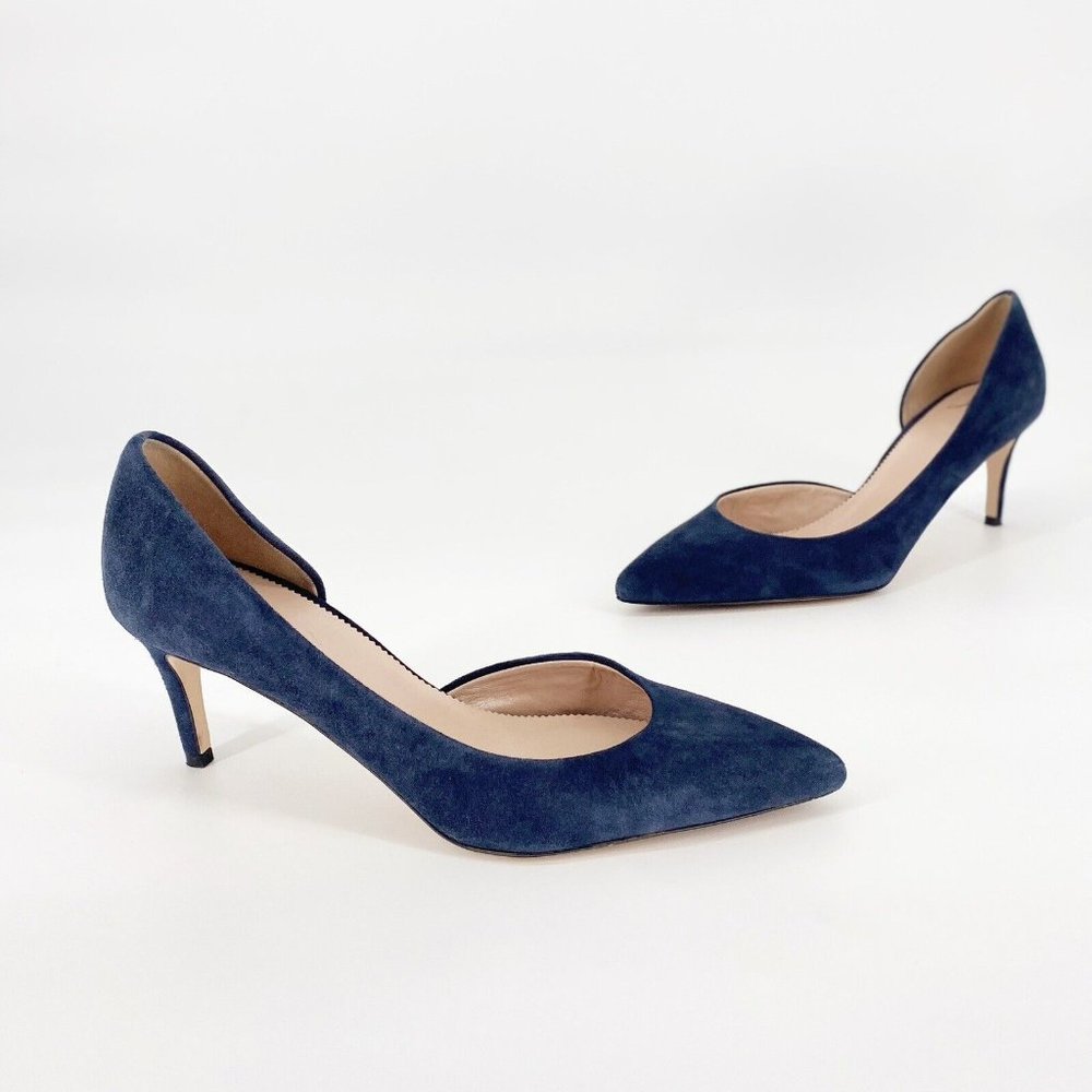 J. Crew Lucie Italian Leather D’Orsay Heels Pumps Navy Blue Size 9.5 - Picture 1 of 6